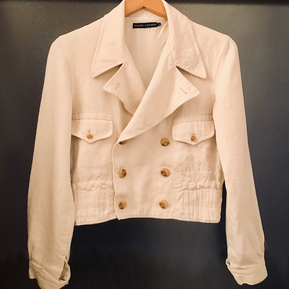 Ivory linen double breasted short  jacket